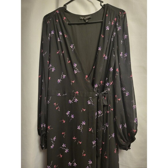Banana Republic Size 8 Floral Maxi Wrap Dress Hi-low Long Sleeve Dark Fairy - Picture 4 of 16